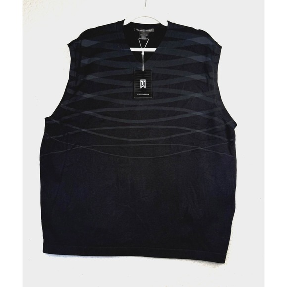Tiger Woods Vest Mens XL Black Geometric Knit Sweater Polyamide Spandex V-Neck - Picture 1 of 6